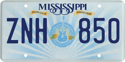 MS license plate ZNH850