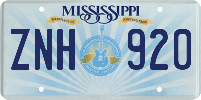 MS license plate ZNH920