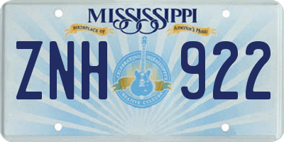 MS license plate ZNH922
