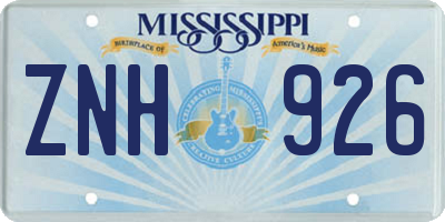 MS license plate ZNH926