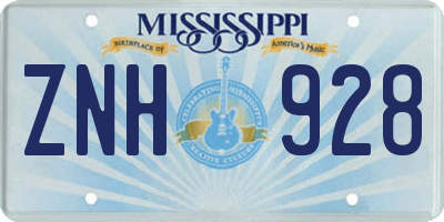 MS license plate ZNH928