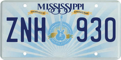 MS license plate ZNH930