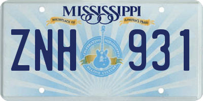 MS license plate ZNH931