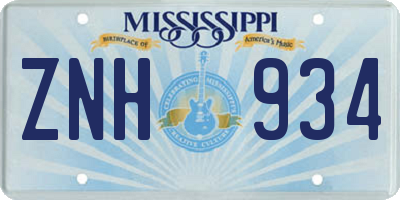MS license plate ZNH934