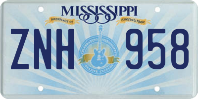 MS license plate ZNH958
