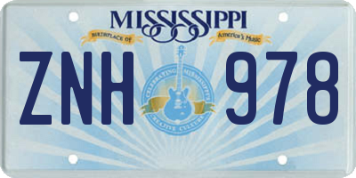 MS license plate ZNH978