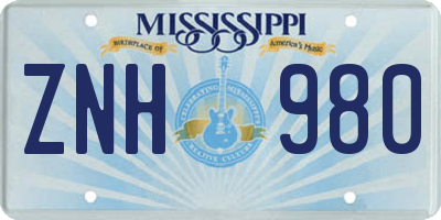 MS license plate ZNH980