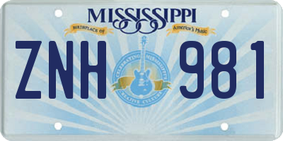MS license plate ZNH981