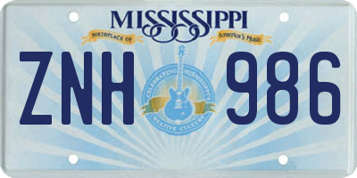 MS license plate ZNH986