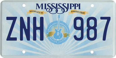 MS license plate ZNH987