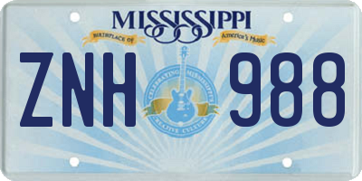 MS license plate ZNH988