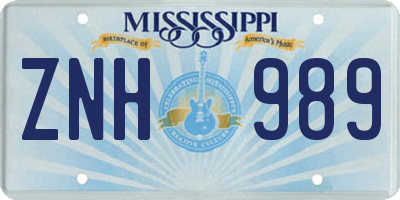 MS license plate ZNH989