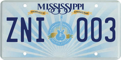MS license plate ZNI003