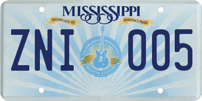 MS license plate ZNI005