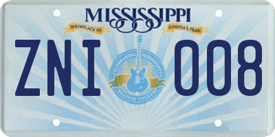 MS license plate ZNI008