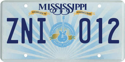 MS license plate ZNI012