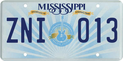 MS license plate ZNI013