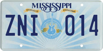 MS license plate ZNI014