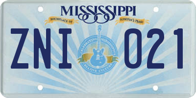 MS license plate ZNI021
