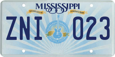 MS license plate ZNI023