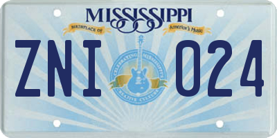 MS license plate ZNI024