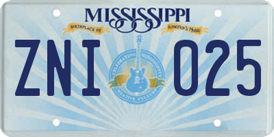 MS license plate ZNI025