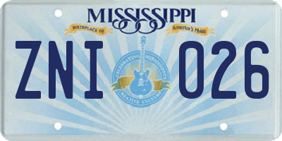 MS license plate ZNI026