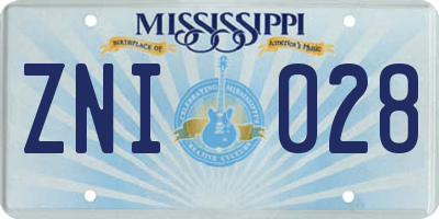 MS license plate ZNI028