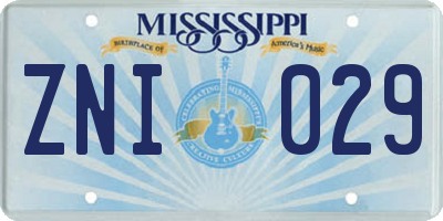 MS license plate ZNI029