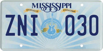 MS license plate ZNI030