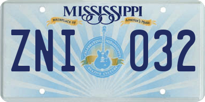 MS license plate ZNI032