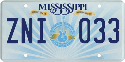 MS license plate ZNI033