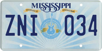 MS license plate ZNI034