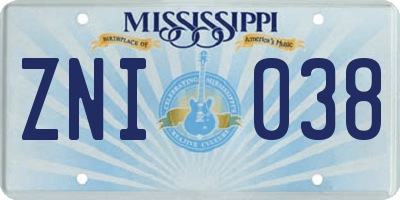 MS license plate ZNI038