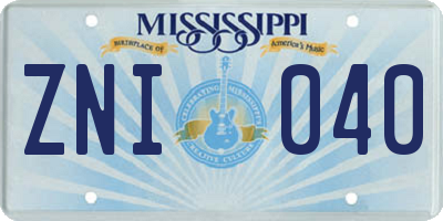 MS license plate ZNI040