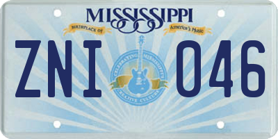 MS license plate ZNI046