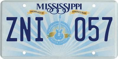MS license plate ZNI057