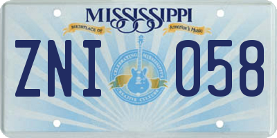 MS license plate ZNI058