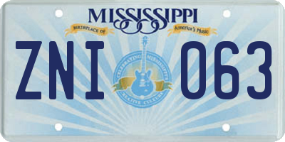 MS license plate ZNI063