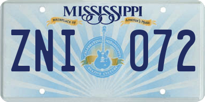 MS license plate ZNI072