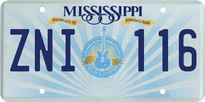 MS license plate ZNI116