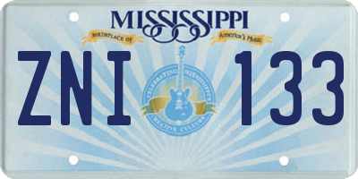 MS license plate ZNI133