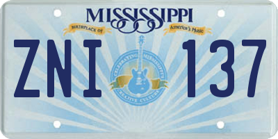 MS license plate ZNI137