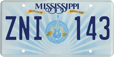 MS license plate ZNI143
