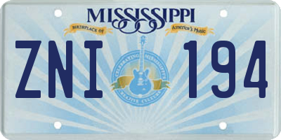 MS license plate ZNI194