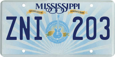 MS license plate ZNI203