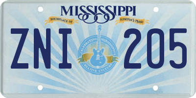 MS license plate ZNI205