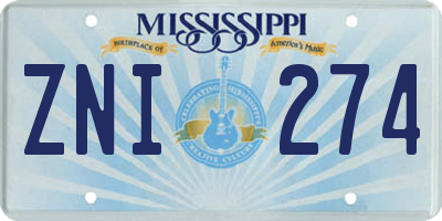 MS license plate ZNI274