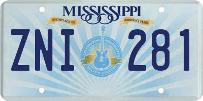 MS license plate ZNI281