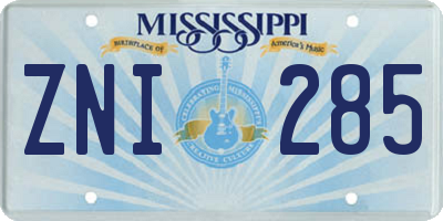 MS license plate ZNI285